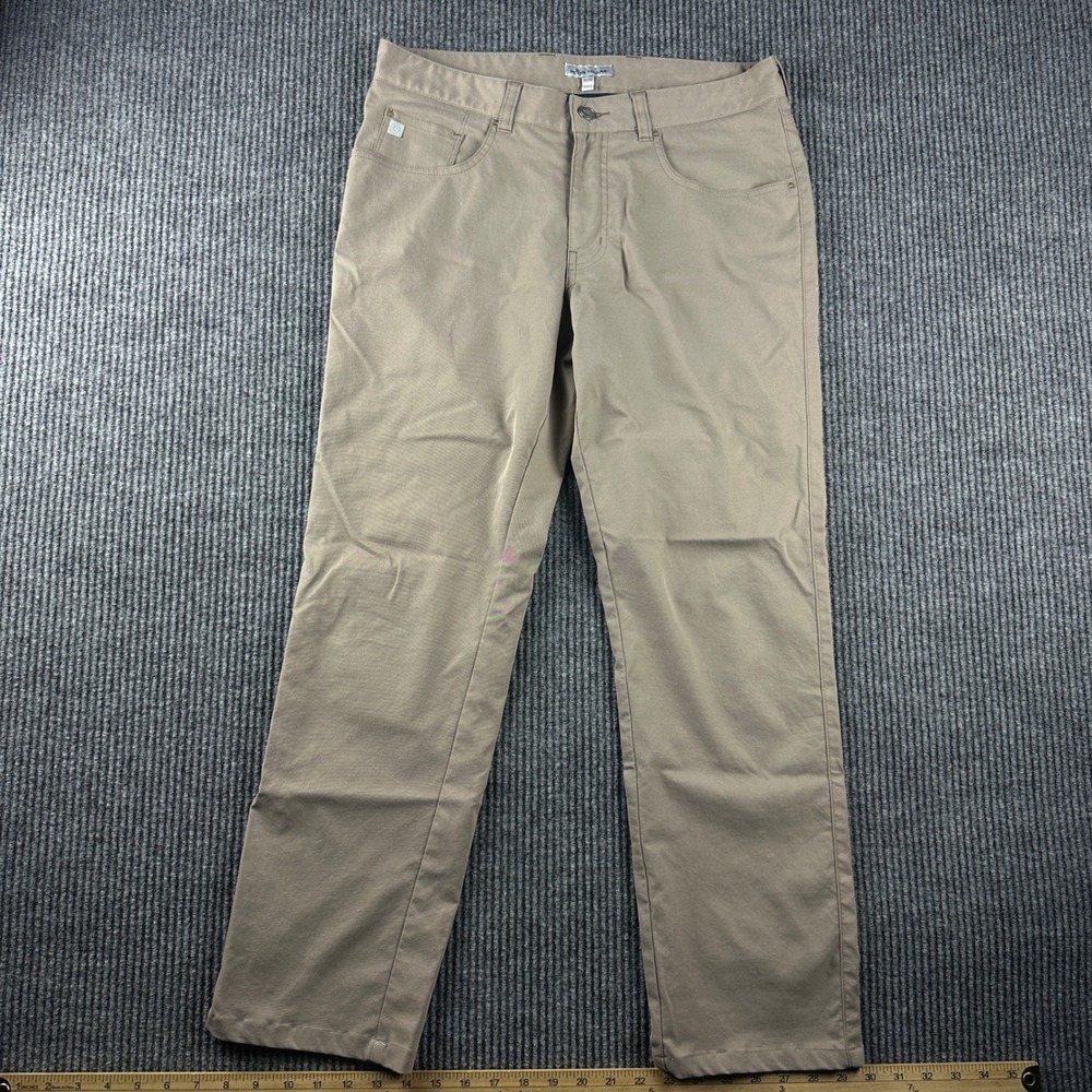 Peter Millar Crown Sport Mens 32x28 Khaki Tan Performance Golf Pants 5-Pocket